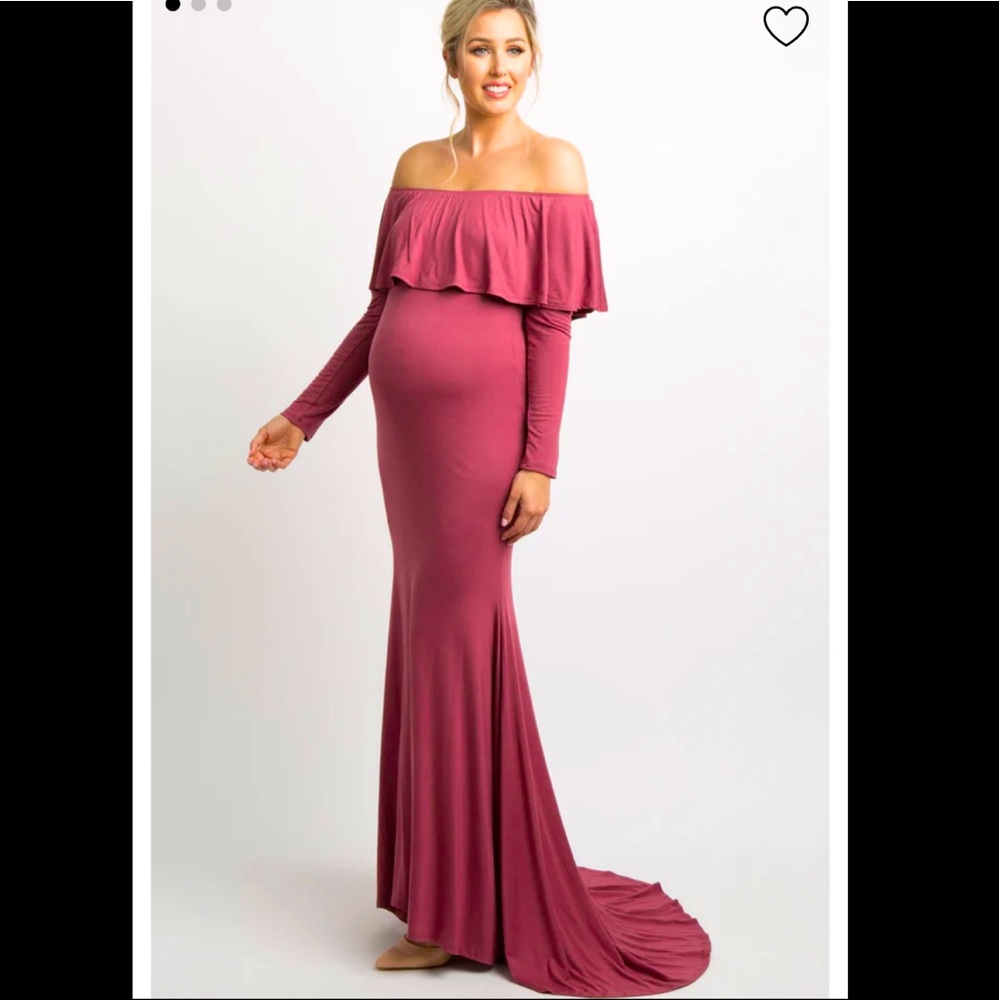Dark Mauve Maternity Size Large Dress With Train & Ruffles MINT Condition
